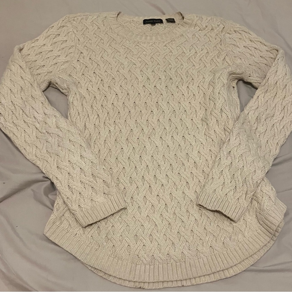 JEANNE PIERRE Cream Cable Crewneck Sweater